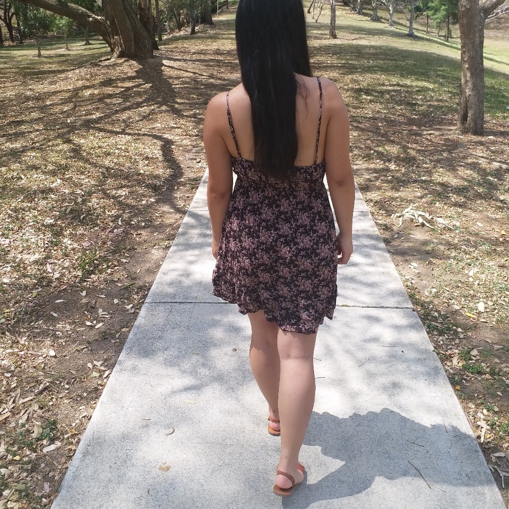 BOHO Dark Burgundy Floral Strappy Dress